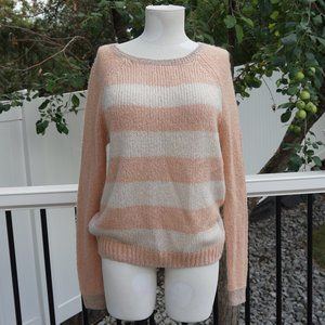 Cream and Pastel Pink Striped Knit Sweater